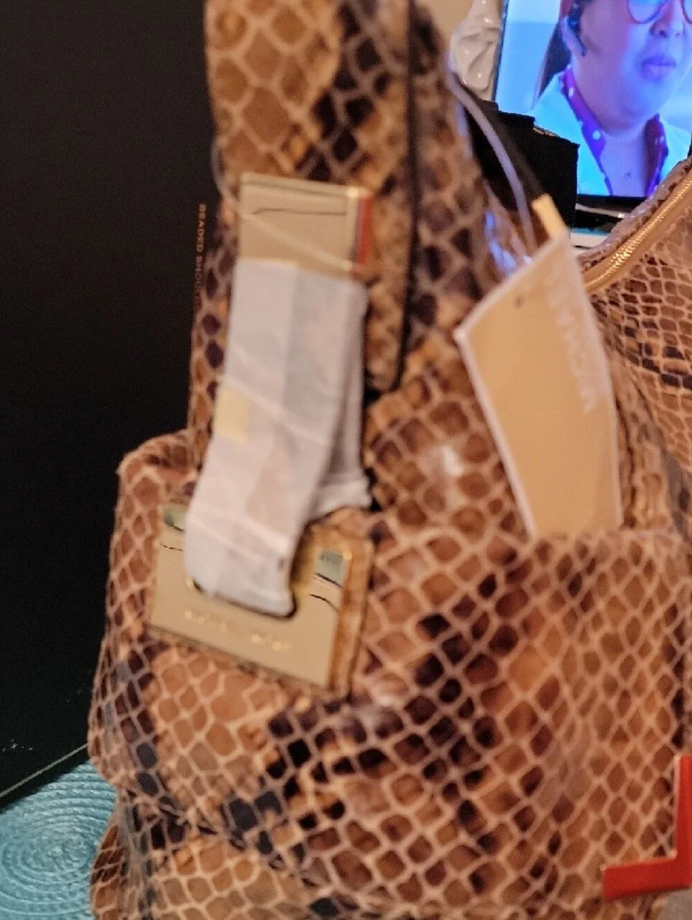 Michael Kors Tan Brown Snakeskin-Print Shoulder Bag - Picture 2 of 8
